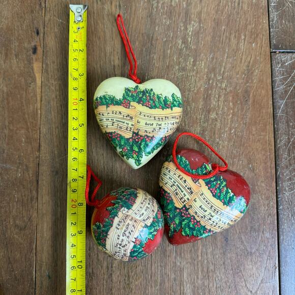 Vintage Christmas Heart Ornaments Old World Victorian Music Paper Mache - Picture 5 of 10